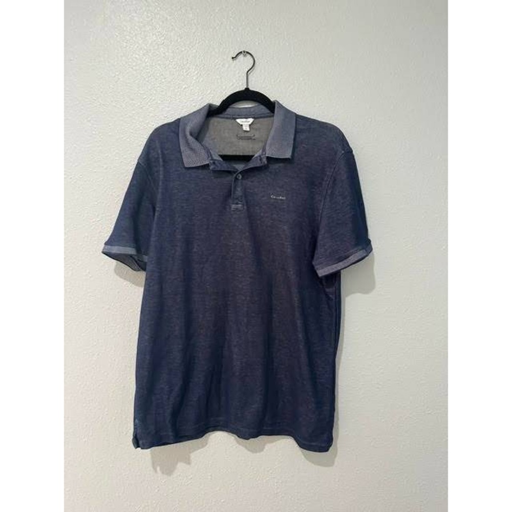 Calvin Klein Mens Navy Blue Moisture Wicking Short Sleeve Polo Shirt Large